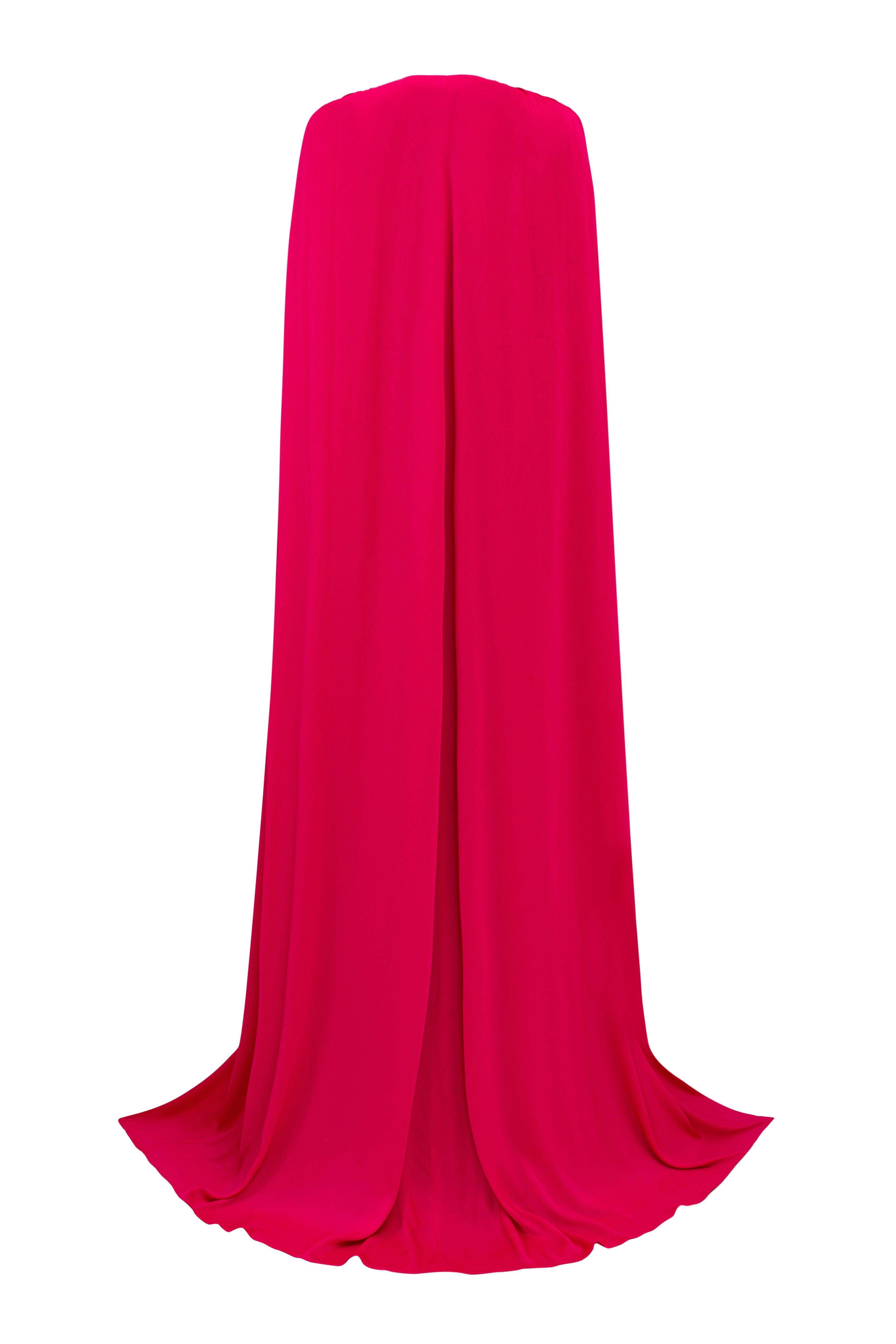 Gathered Long Cape With Gathered Stone Embellished Belt Dress Set - TRACY COUTURE